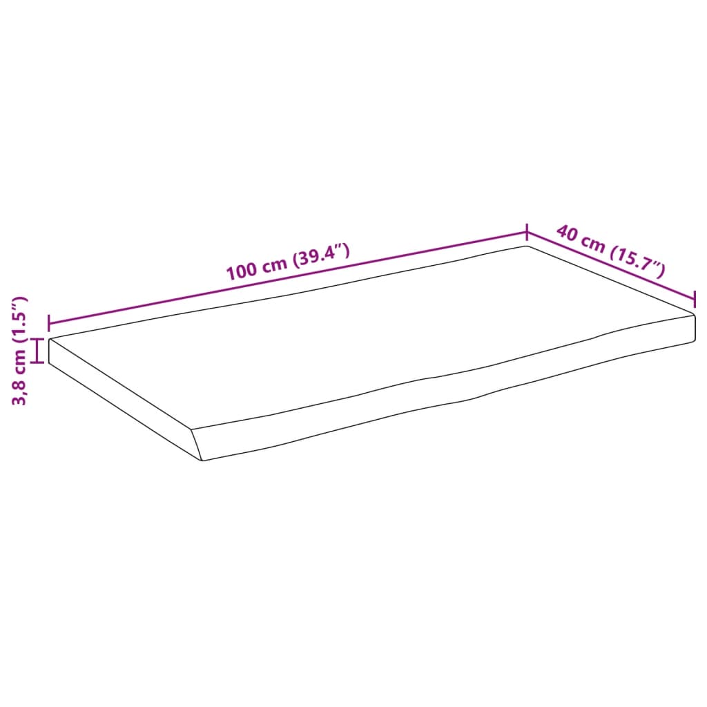 Tafelblad met natuurlijke rand 100x40x3,8 cm massief mangohout