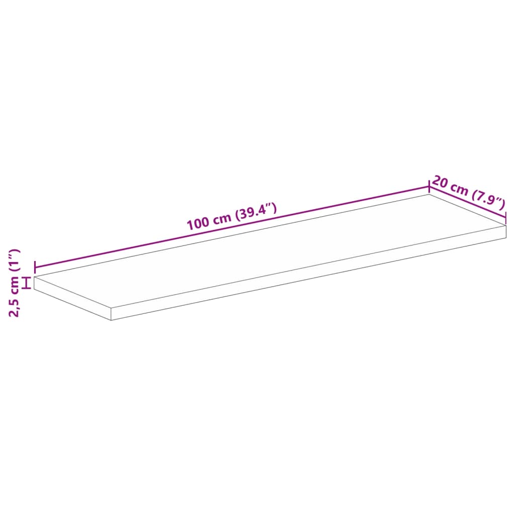 Tafelblad rechthoekig 100x20x2,5 cm massief mangohout