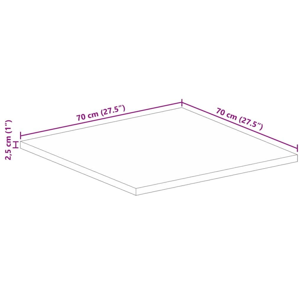 Tafelblad vierkant 70x70x2,5 cm massief mangohout