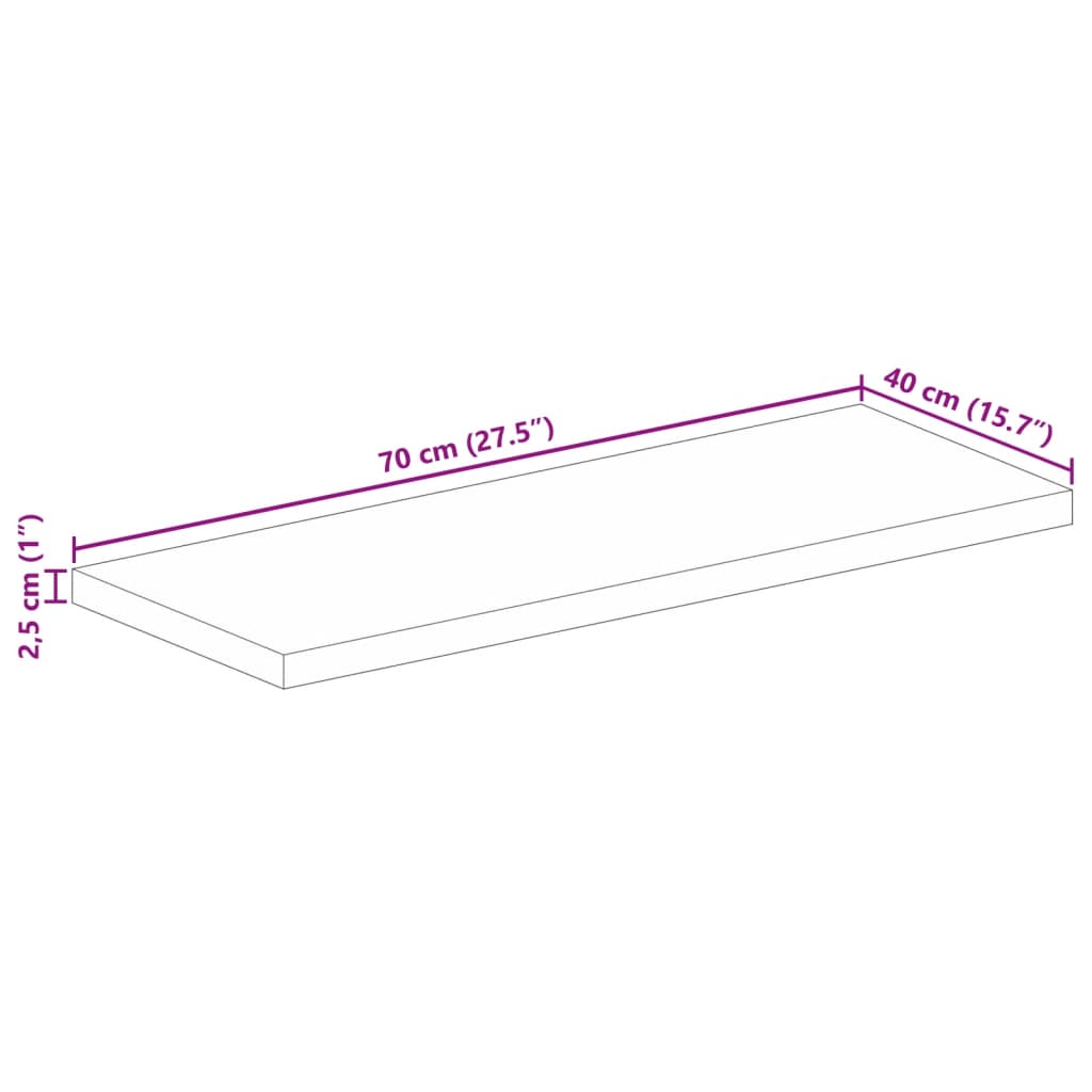 Tafelblad rechthoekig 70x40x2,5 cm massief mangohout