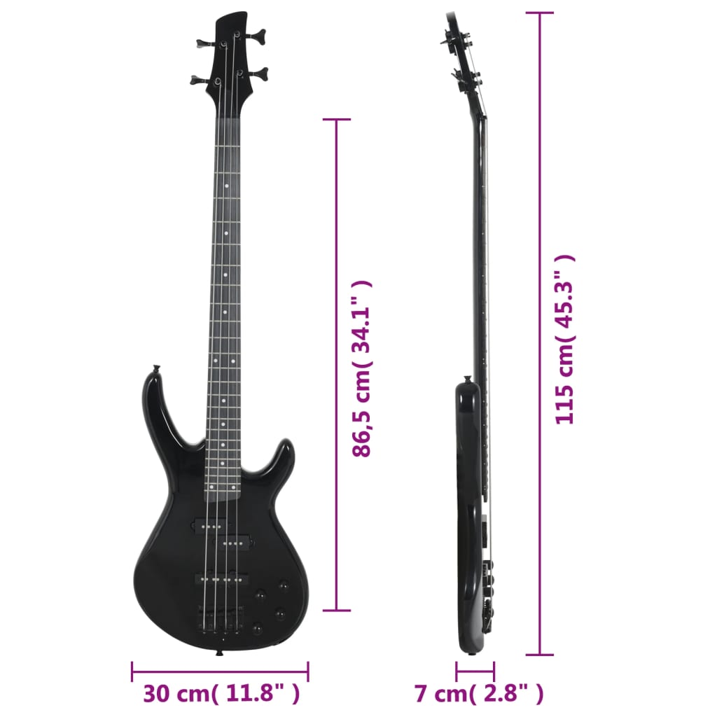 Basgitaar Voor Beginners Elektrisch Met Tas 4/4 46" Zwart
