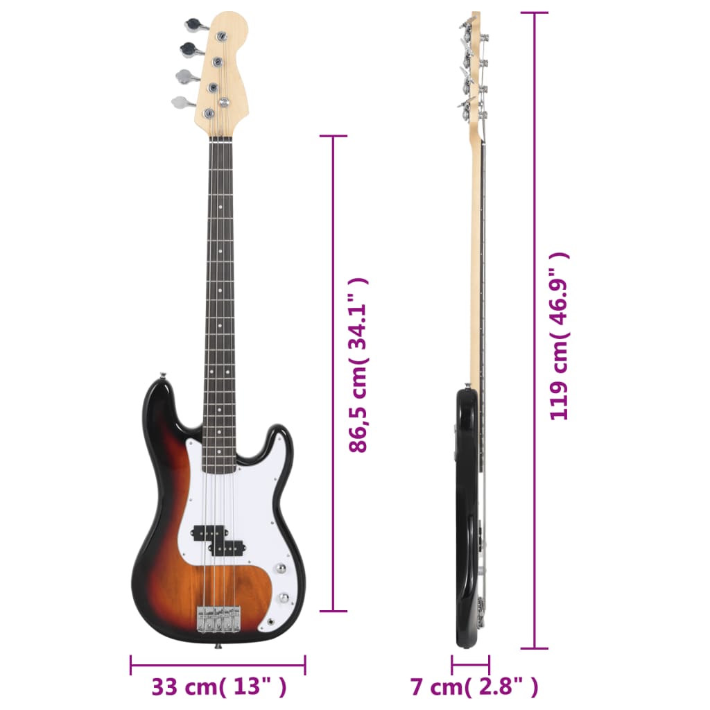 Basgitaar Voor Beginners Elektrisch Met Tas 4/4 46" Bruin en wit