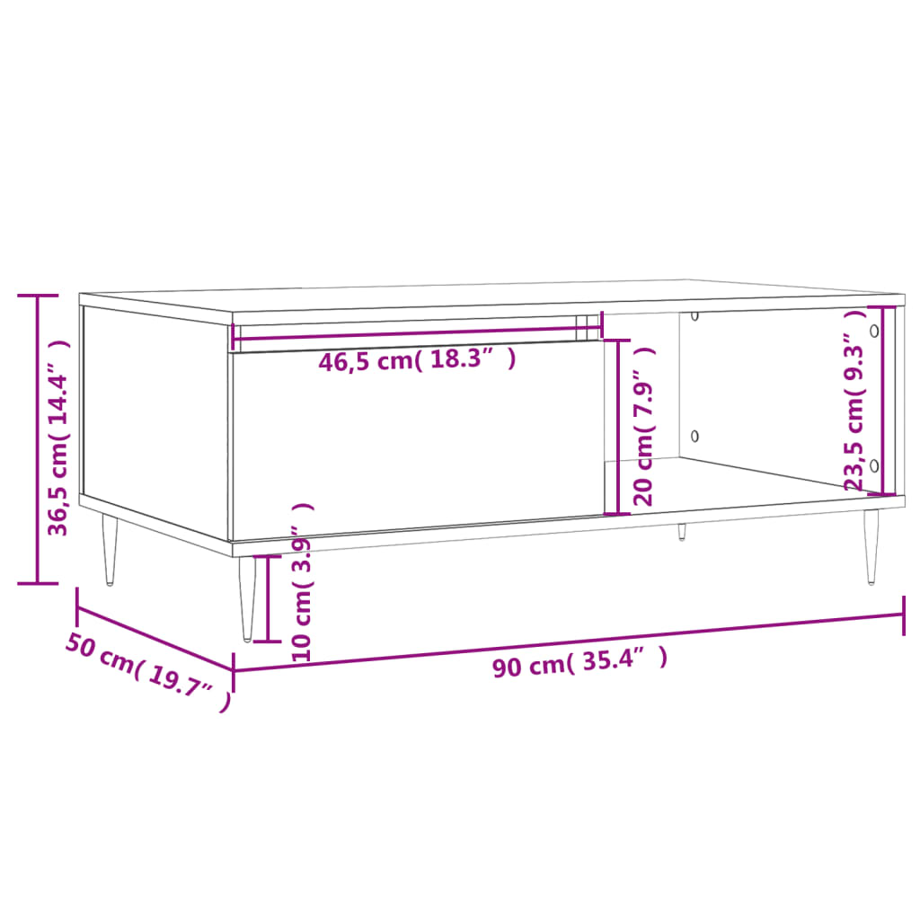 Salontafel 90X50X36,5 Cm Bewerkt Hout Wit