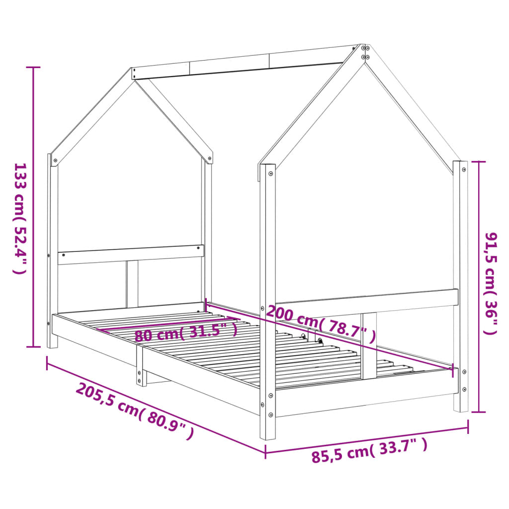 Kinderbedframe 80X200 Cm Massief Grenenhout