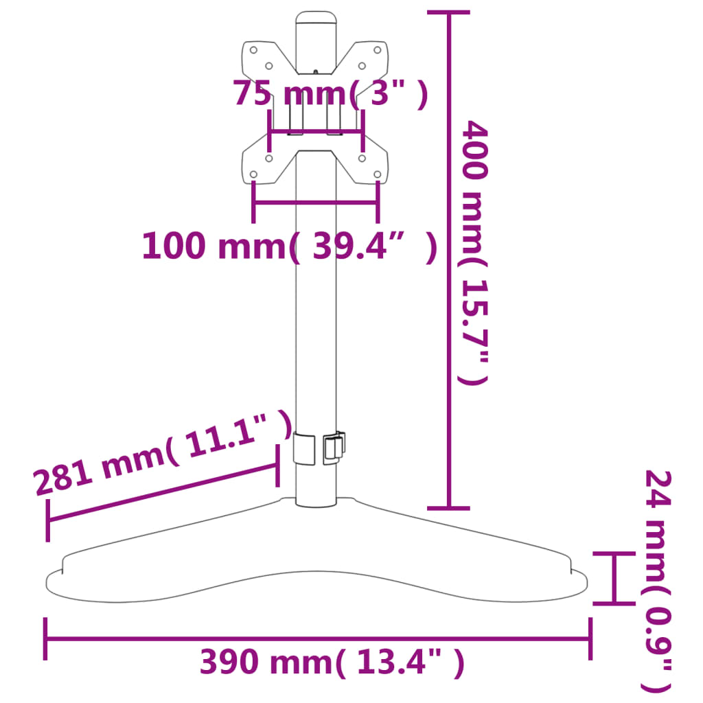 Monitorbeugel VESA 75/100 mm zwart staal Enkel (zonder arm)