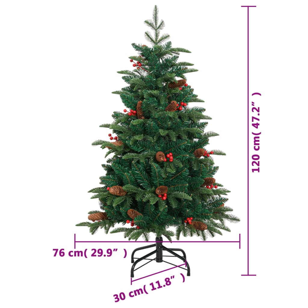 Kunstkerstboom Met Scharnieren Dennenappels En Bessen 120 cm Basis