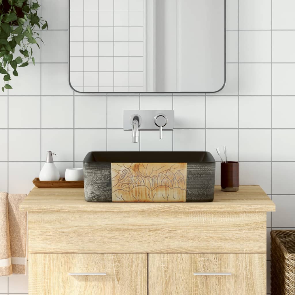 Opzetwasbak Rechthoekig 46X35,5X13 Cm Keramiek Zwart En Blauw