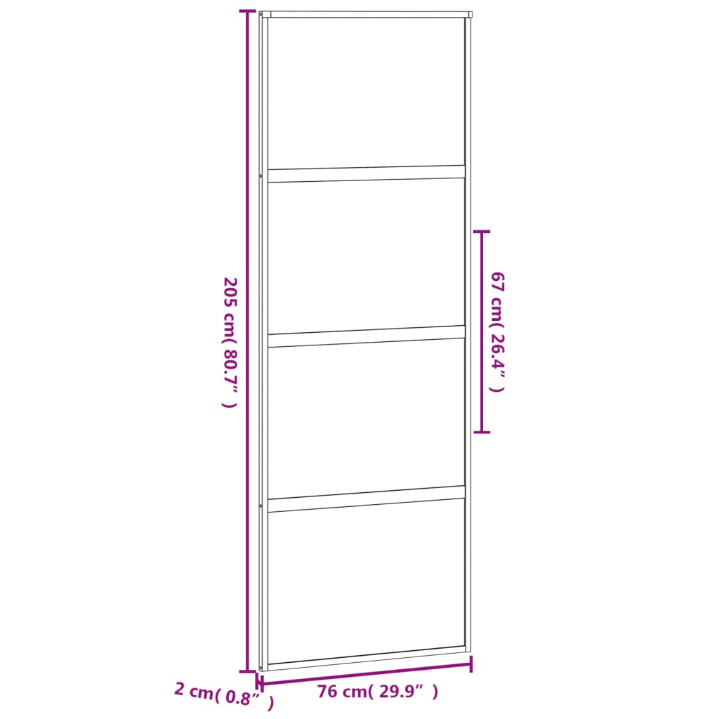 Schuifdeur 76x205 cm gehard glas en aluminium zwart 76 x 205 cm Halfmat