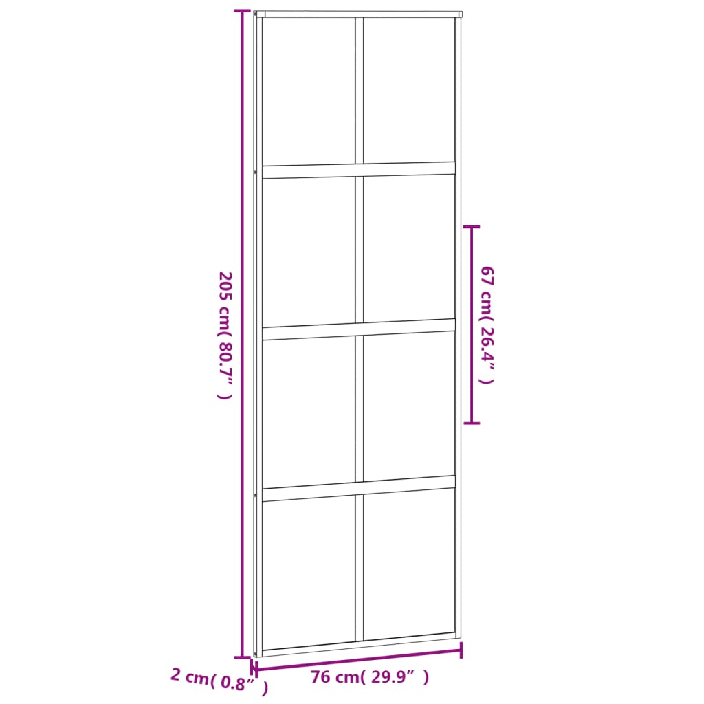 Schuifdeur 76x205 cm gehard glas en aluminium zwart 1 76 x 205 cm Zwart
