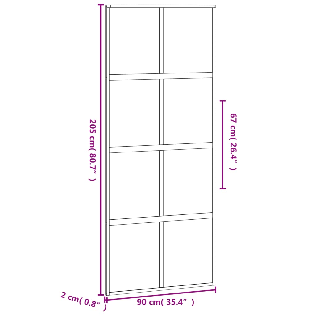 Schuifdeur 90x205 cm gehard glas en aluminium zwart 90 x 205 cm Donker transparant
