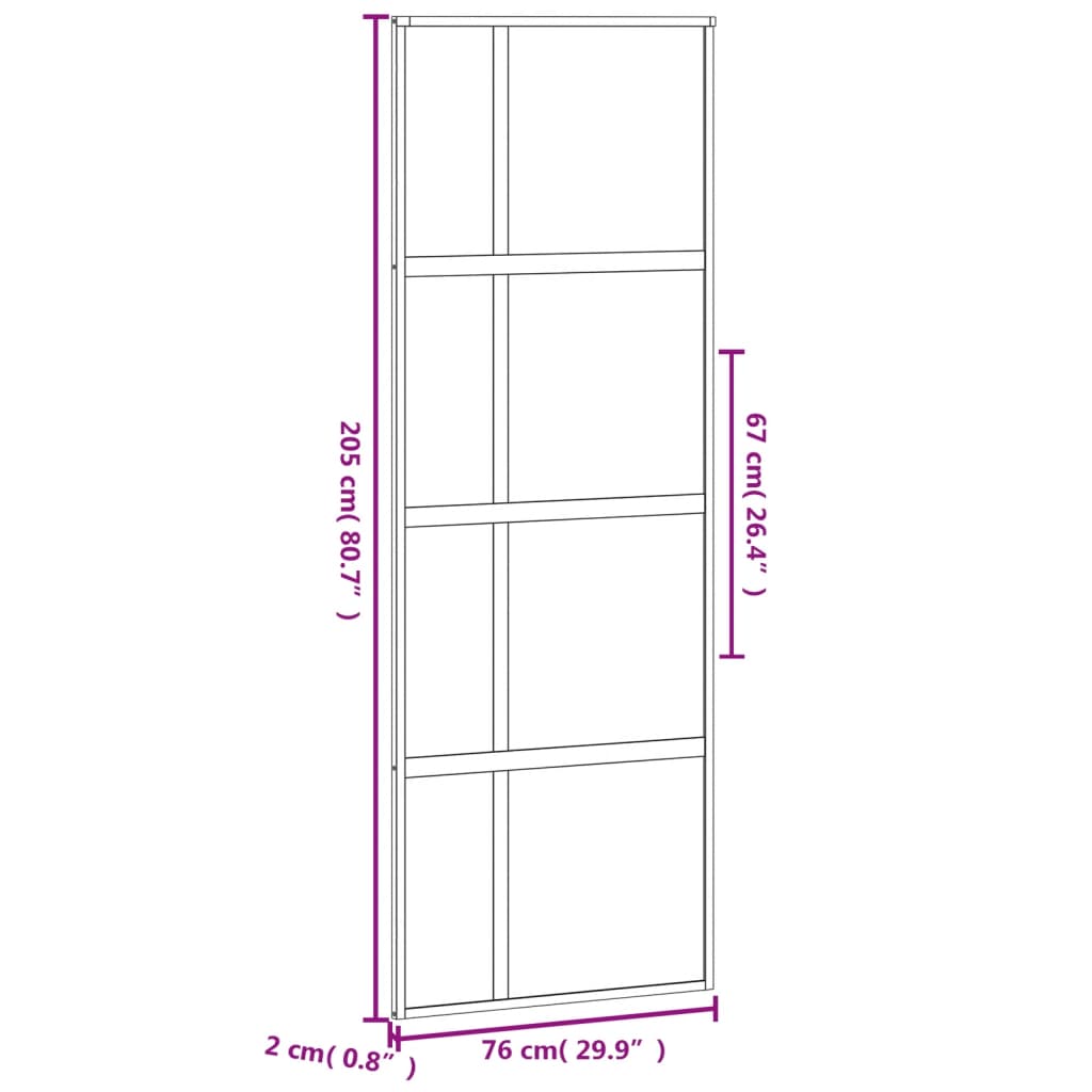 Schuifdeur 76x205 cm gehard glas en aluminium zwart 1 76 x 205 cm Zwart