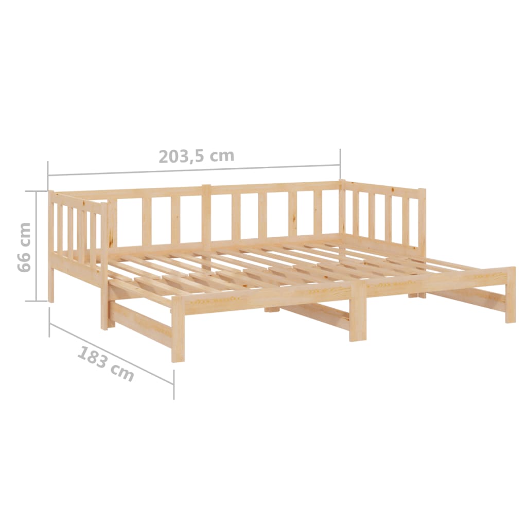 Slaapbank met onderschuifbed 90x200 cm massief grenenhout 90 x 200 cm Naturel