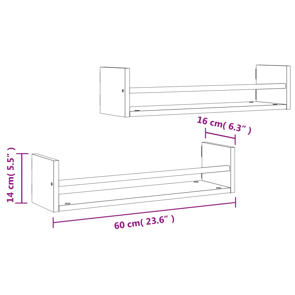 Wandschappen Met Stangen 2 St 60X16X14 Cm Gerookt Eikenkleurig