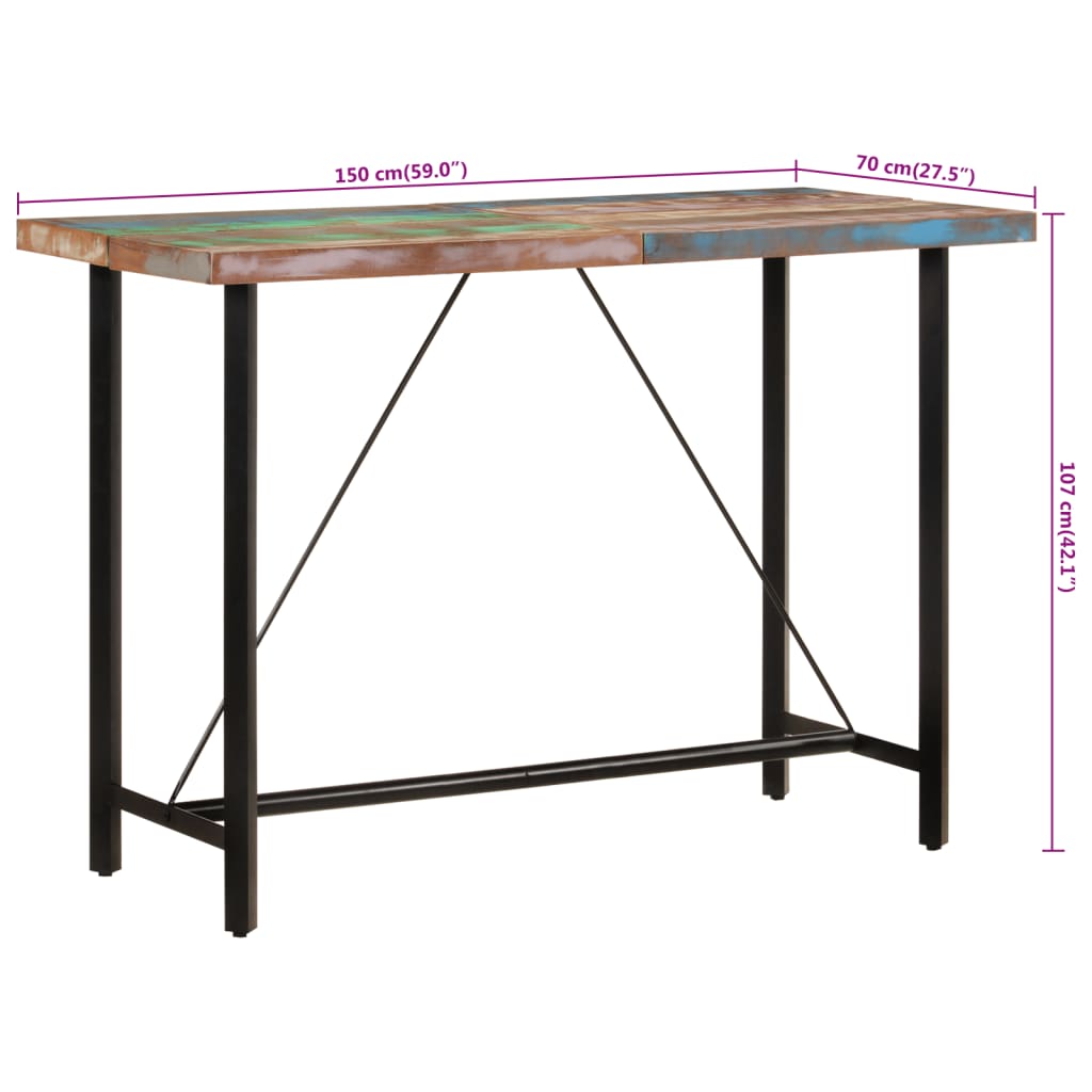 Bartafel Massief Gerecycled Hout En Ijzer 150 x 70 x 107 cm