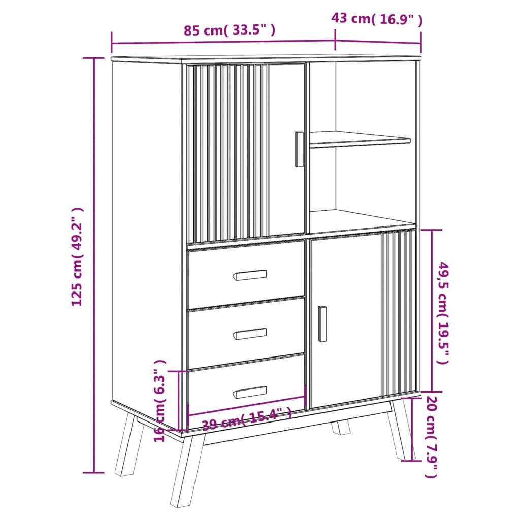 Hoge Kast Olden 85X43X125 Cm Massief Grenenhout Bruin
