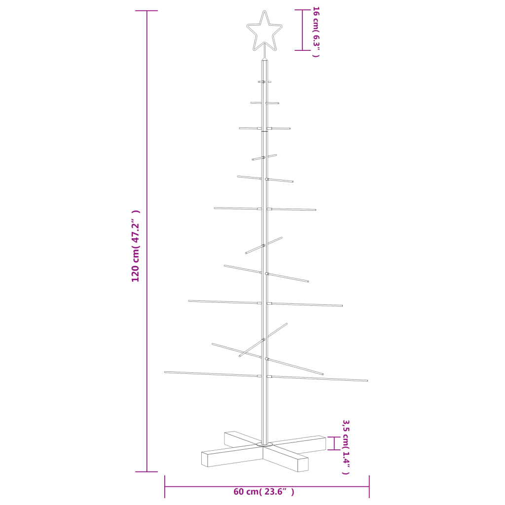Kerstdecoratie Kerstboom Met Houten Basis Metaal Zwart 120 cm