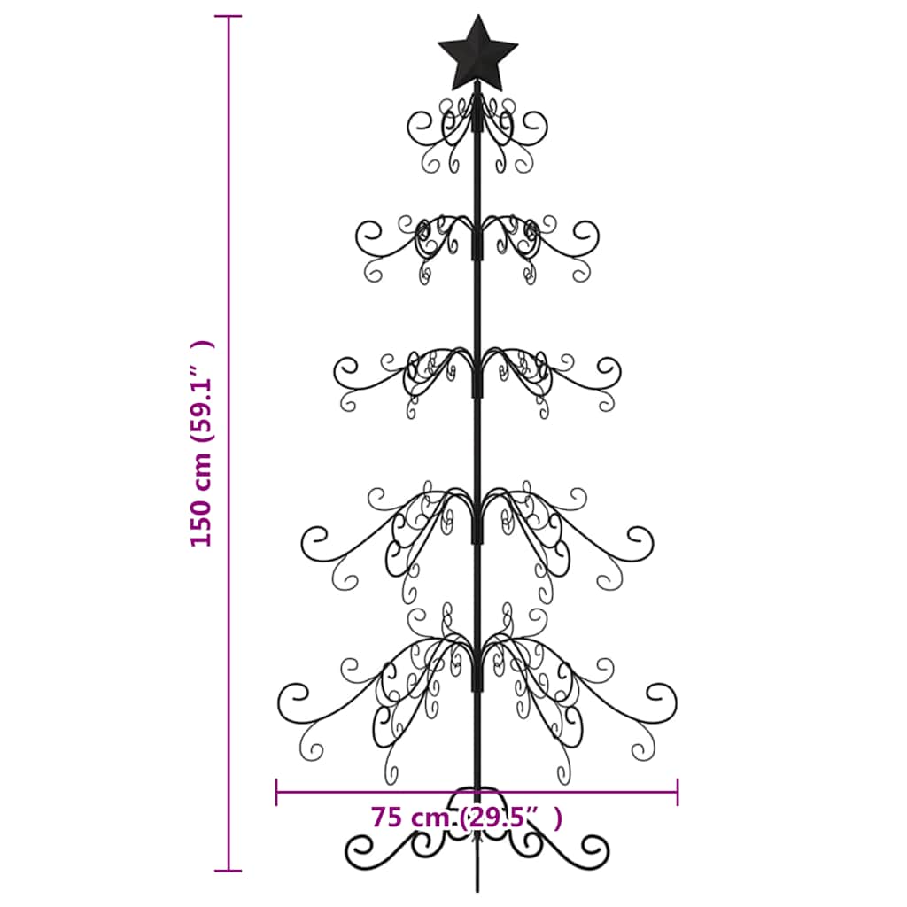 Kerstdecoratie kerstboom 150 cm metaal zwart