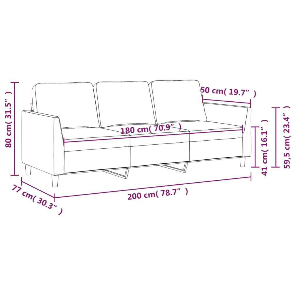 Driezitsbank Kunstleer 180 cm Zwart
