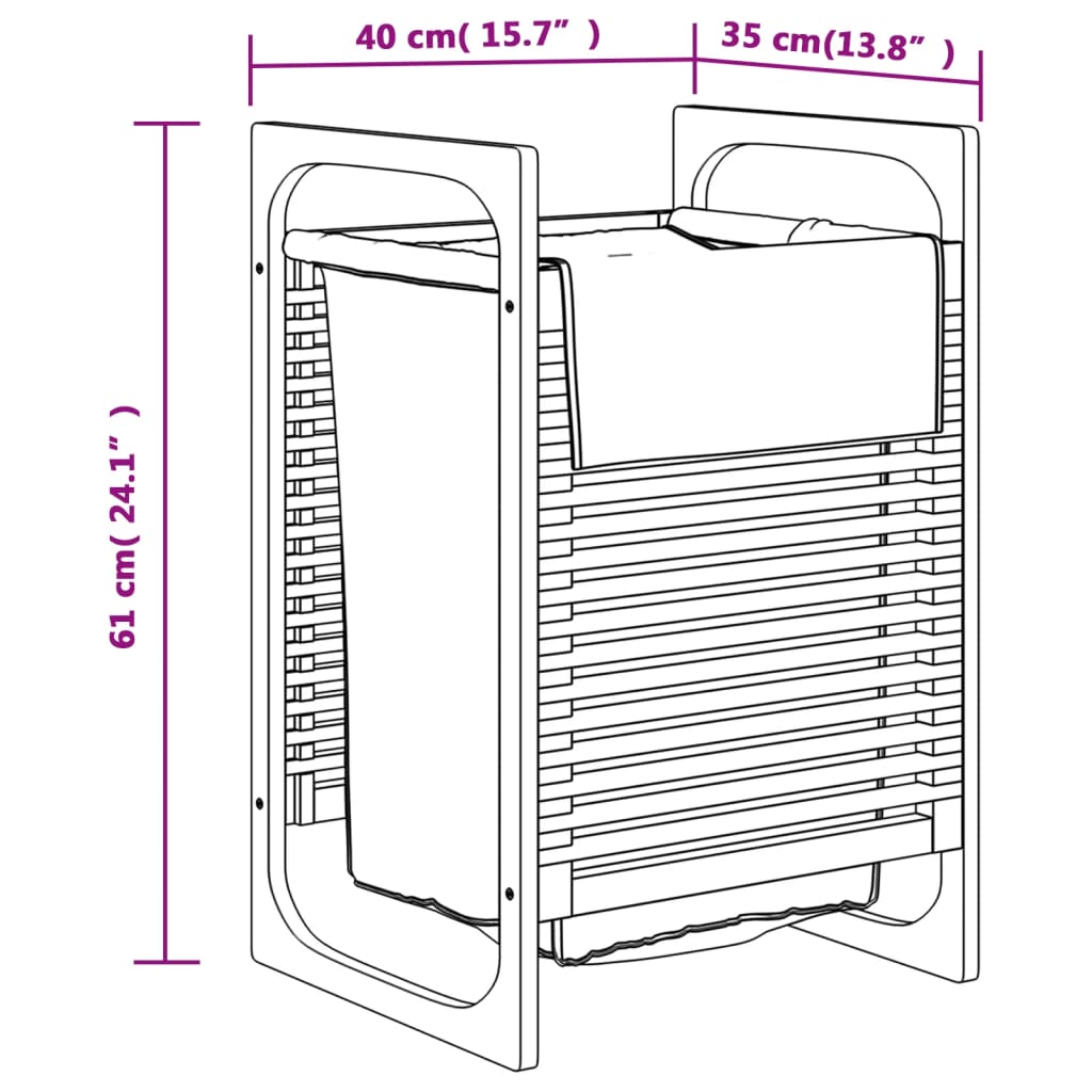 Wasmand met grijze zak 32x30x36,5 cm bamboe
