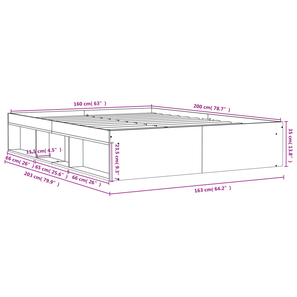 Bedframe 160 x 200 cm Zwart