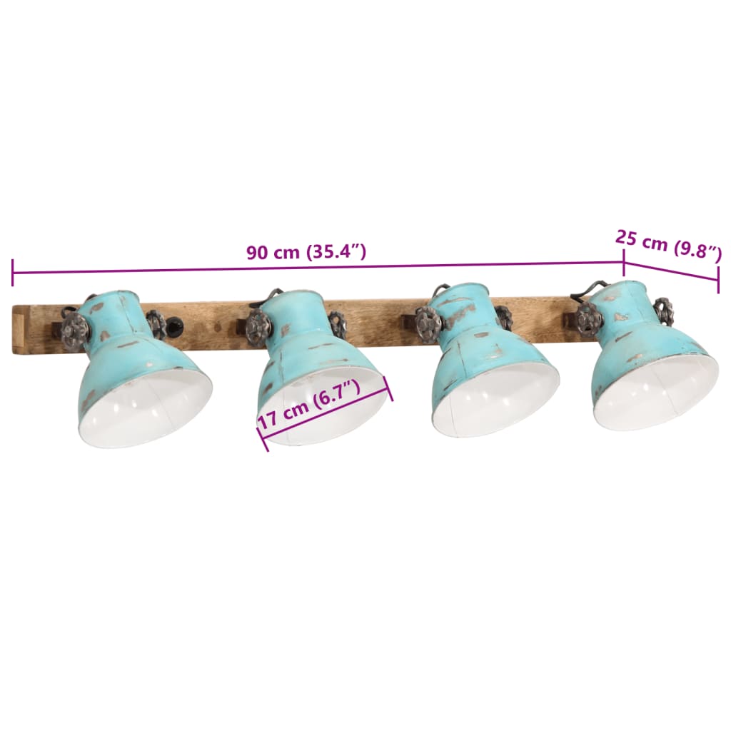 Wandlamp 25 W E27 90X25 Cm Verweerd Recht - 4 lampenkappen 1 Blauw
