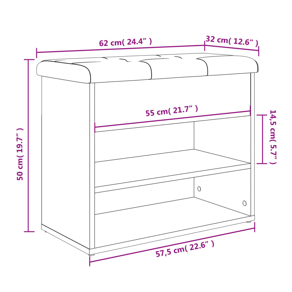 Schoenenbankje 62X32X50 Cm Bewerkt Hout Kleurig Gerookt eiken