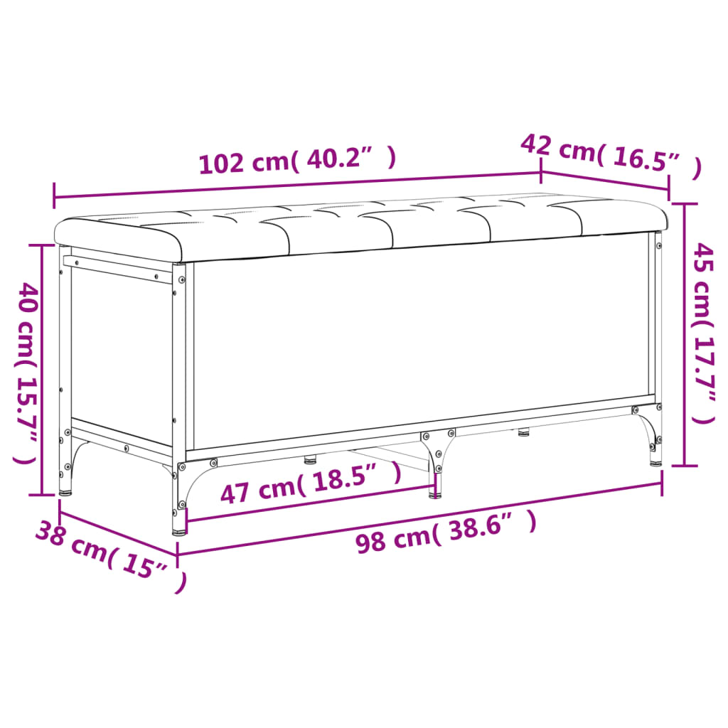 Opbergbankje Bewerkt Hout 102 x 42 x 45 cm Zwart
