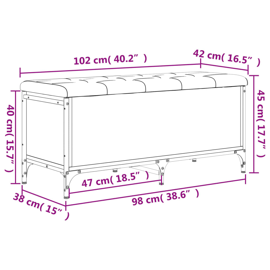Opbergbankje Bewerkt Hout Eikenkleur 102 x 42 x 45 cm Grijs sonoma