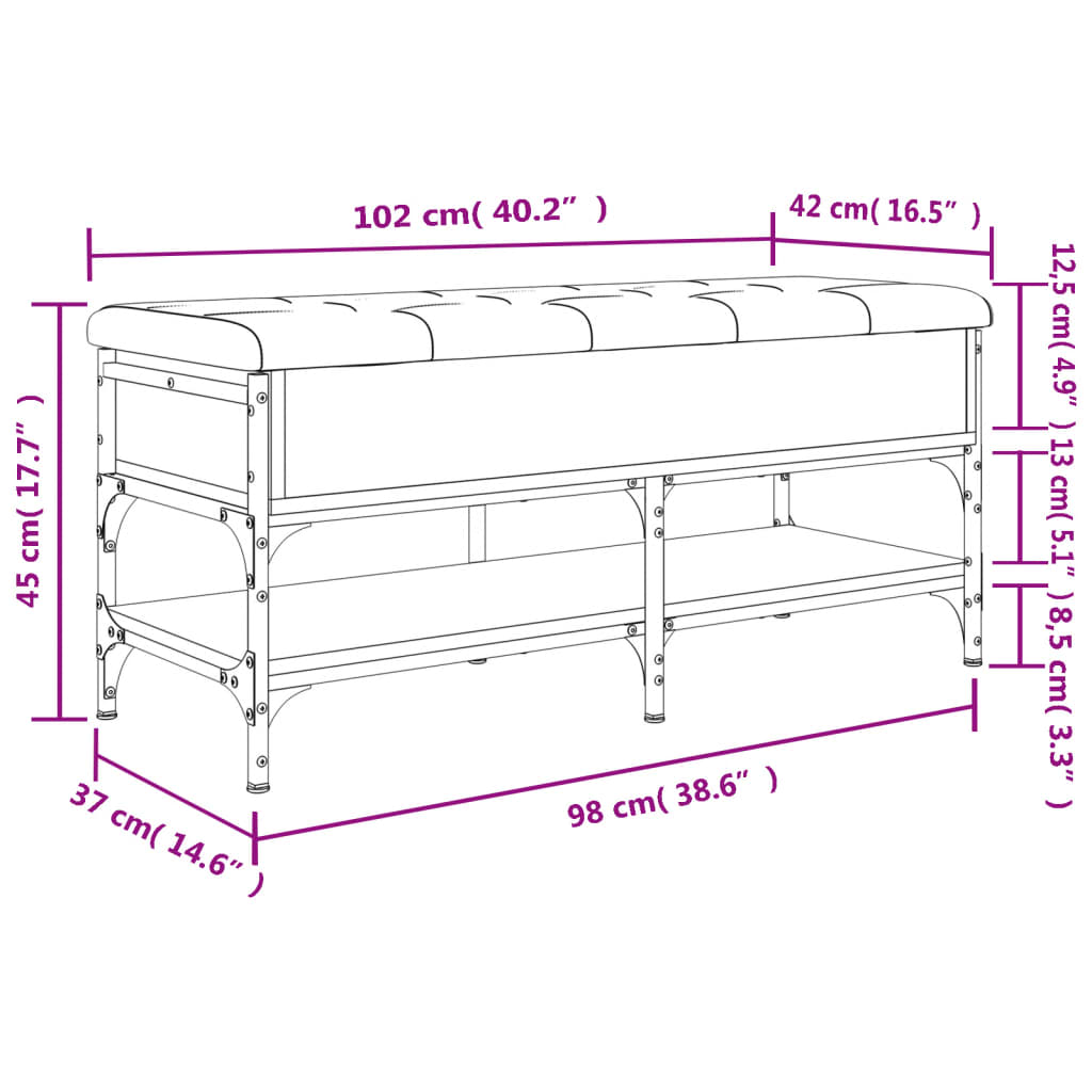Schoenenbank Bewerkt Hout Kleurig 102 x 42 x 45 cm Gerookt eiken