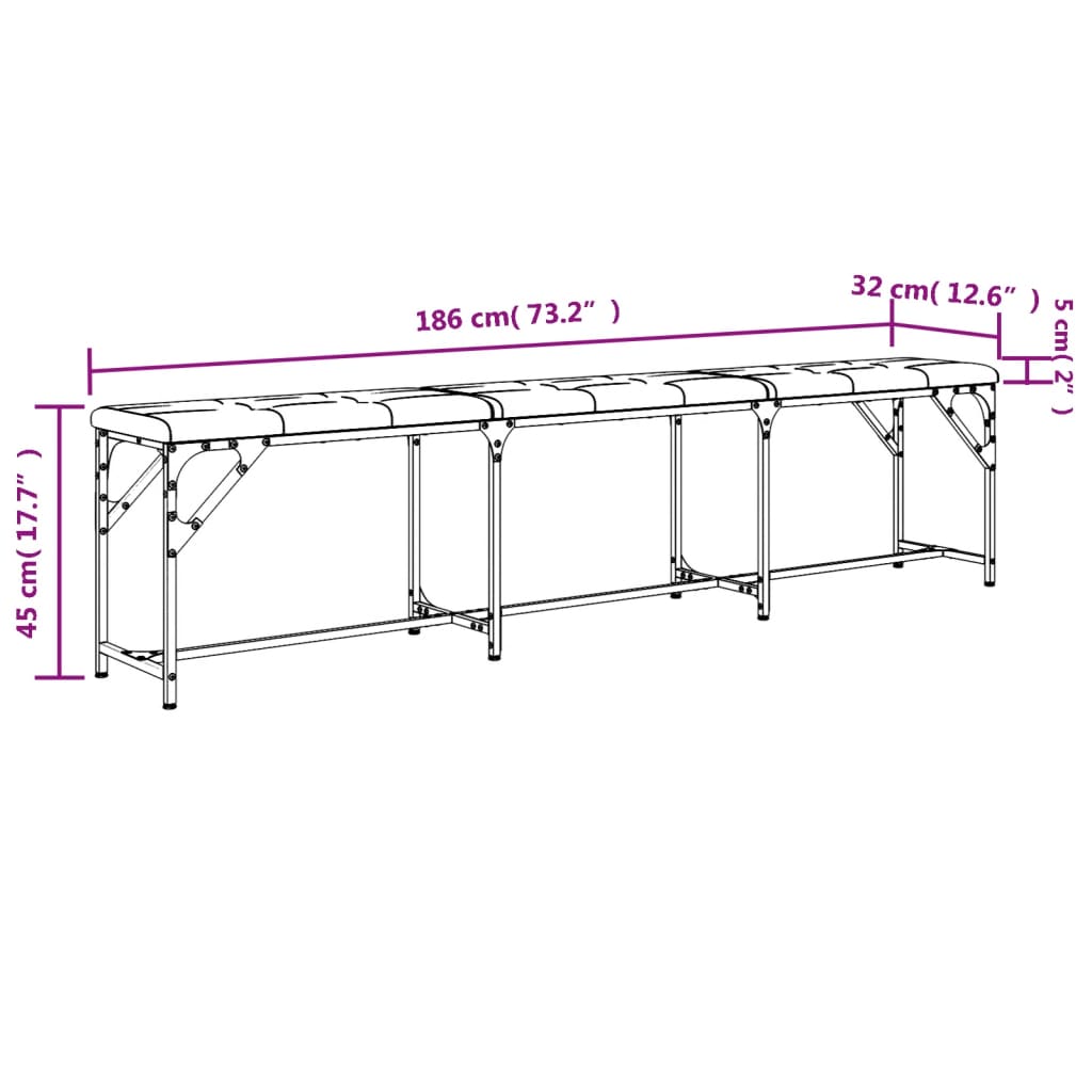 Eetkamerbank Staal En Stof 186 x 32 x 45 cm Lichtgrijs