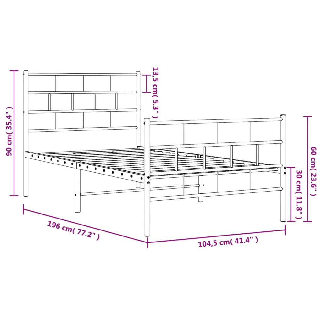 Bedframe Met Hoofd- En Voeteneinde Metaal 100 x 190 cm Zwart met hoofdbord & voetbord
