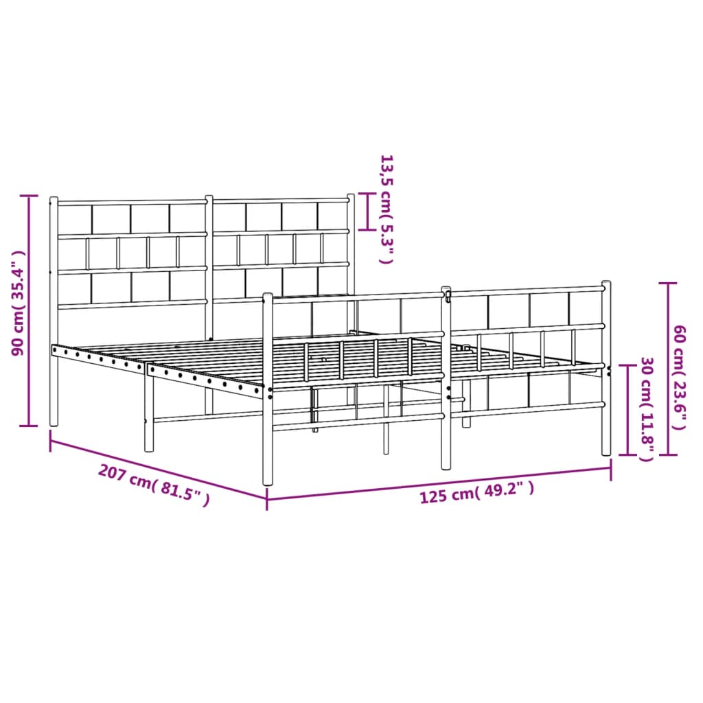 Bedframe Met Hoofd- En Voeteneinde Metaal 120 x 200 cm Wit met hoofdbord & voetbord