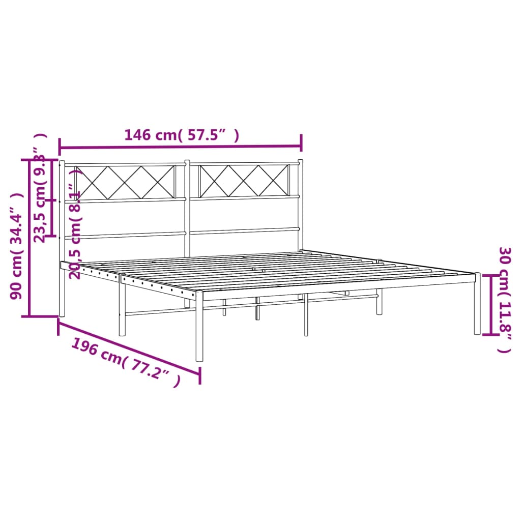 Bedframe Metaal 140 x 190 cm Zwart met hoofdbord