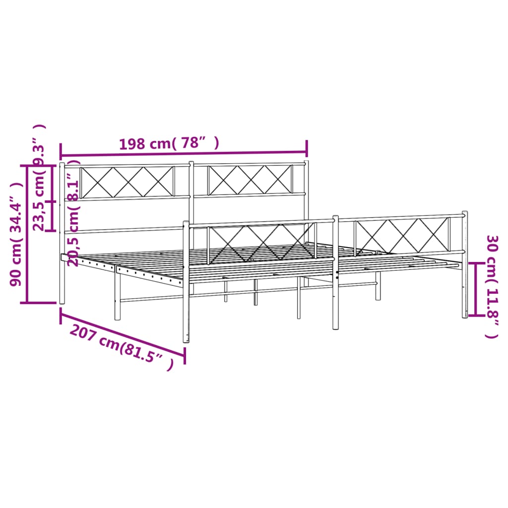 Bedframe Met Hoofd- En Voeteneinde Metaal 193 x 203 cm Zwart met hoofdbord & voetbord