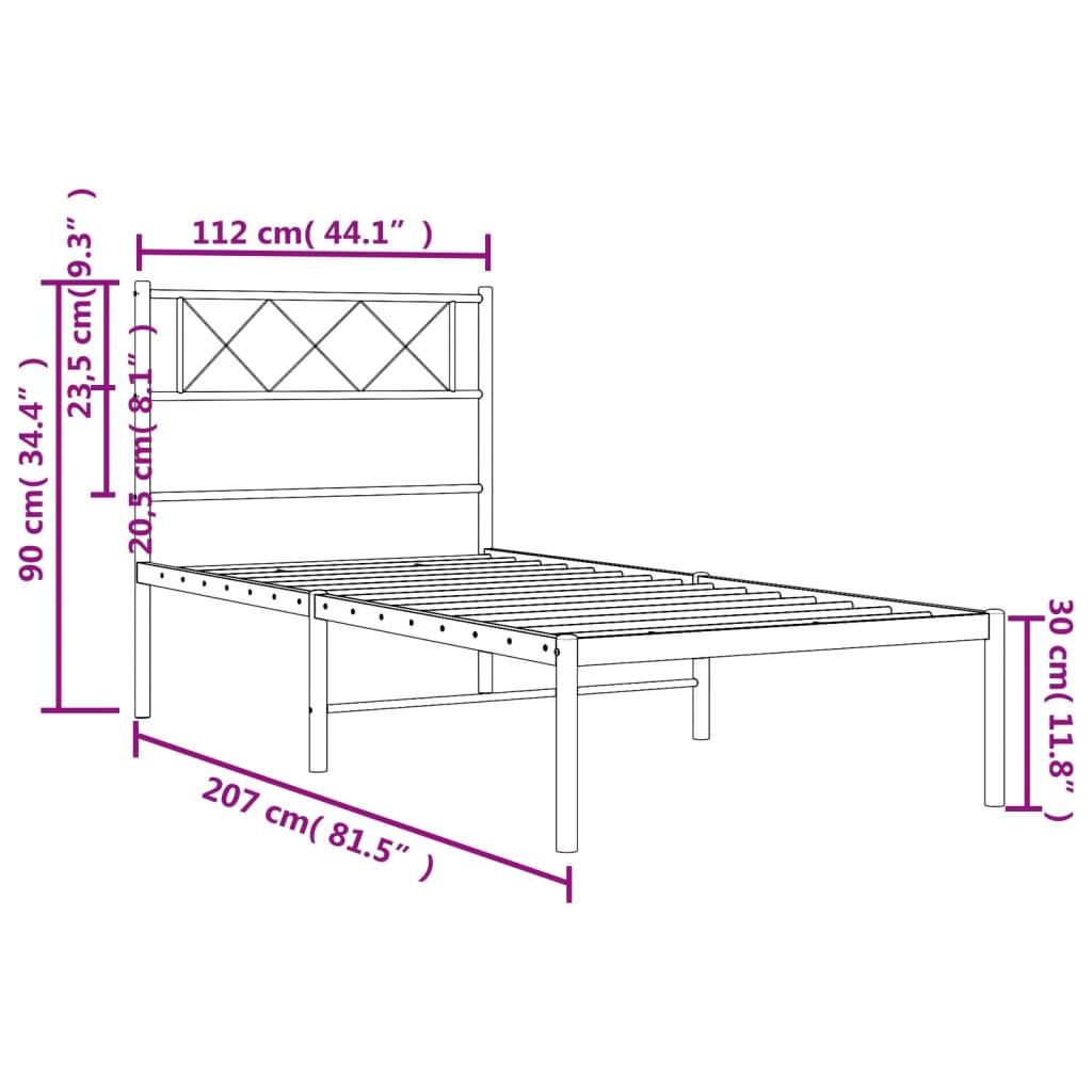 Bedframe Metaal 107 x 203 cm Wit met hoofdbord