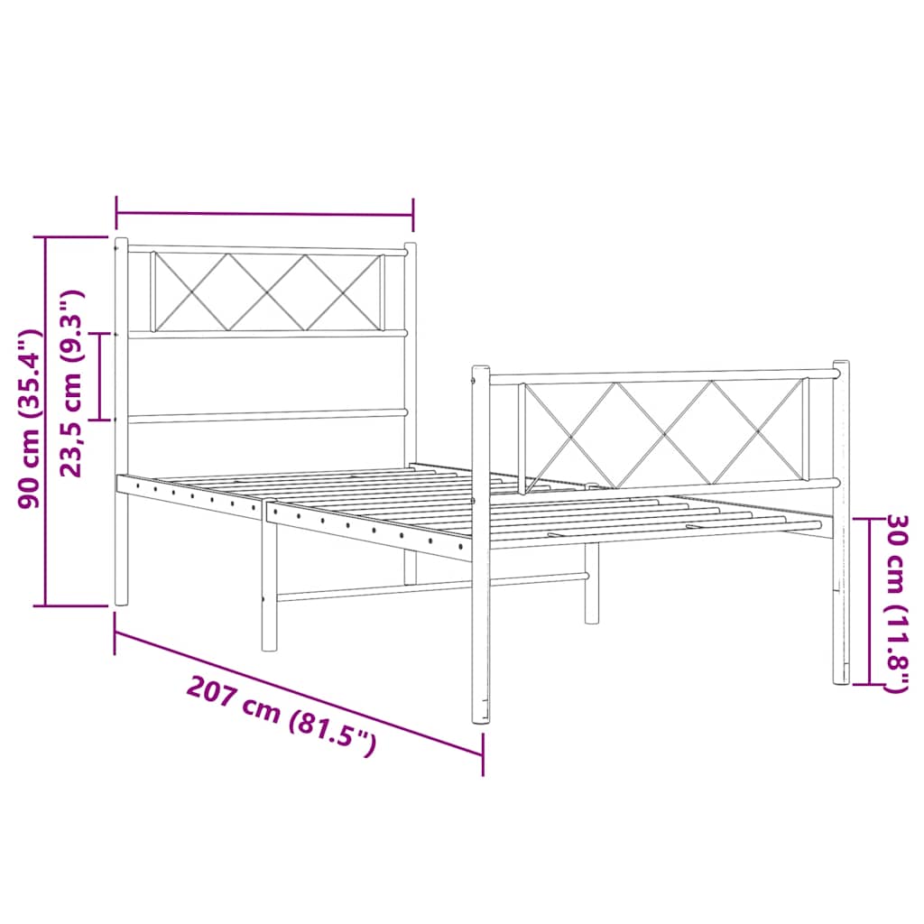 Bedframe Met Hoofd- En Voeteneinde Metaal 100 x 200 cm