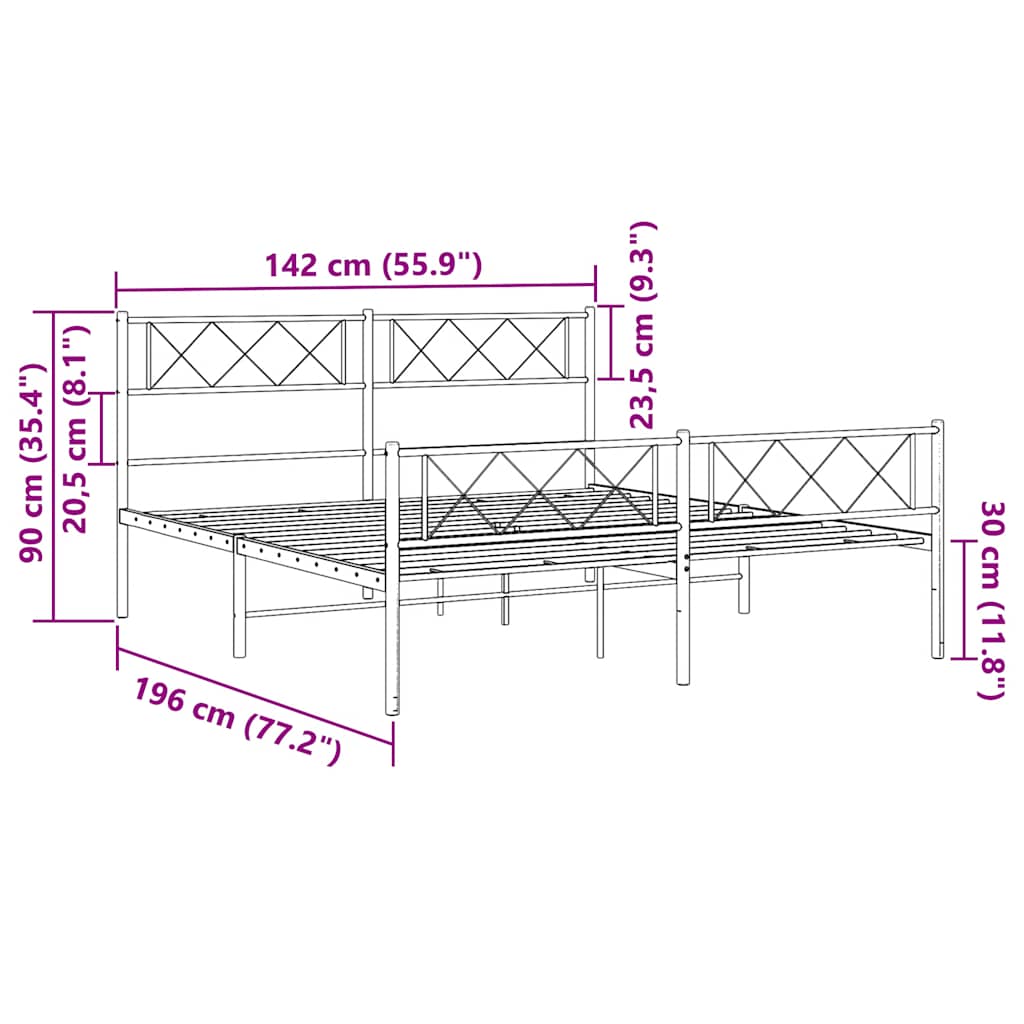 Bedframe met hoofd- en voeteneinde metaal wit 135x190 cm