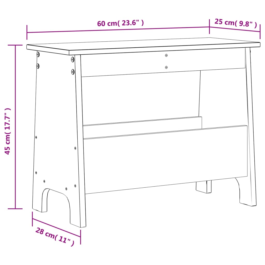 Halbankje Massief Grenenhout Was 60 x 28 x 45 cm Bruin