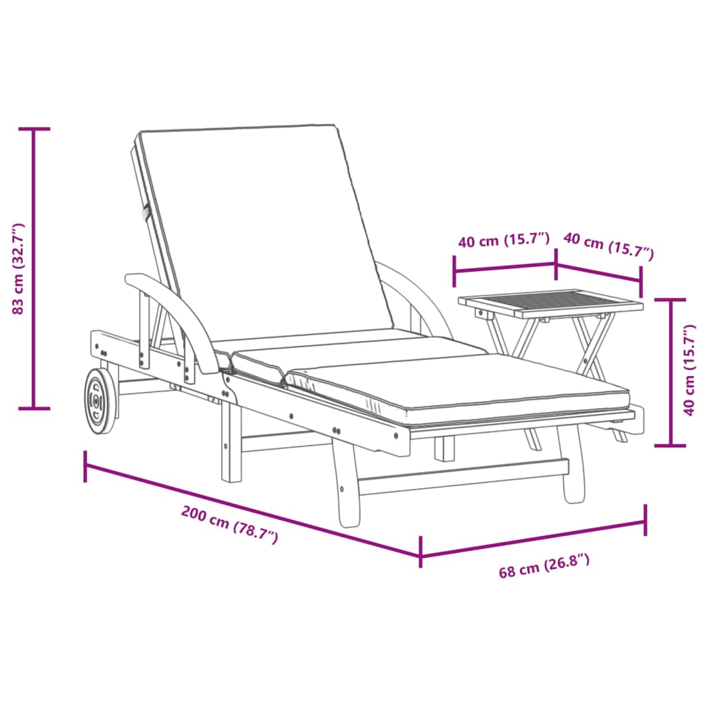 Ligbed met kussen en tafel massief acaciahout