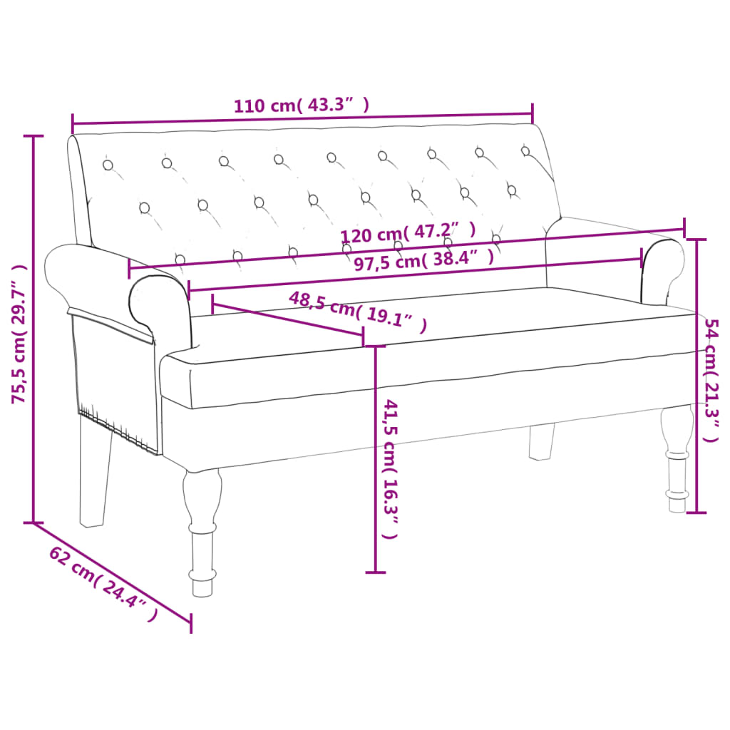 Bankje Met Rugleuning 120X62X75,5 Cm Stof Donkergrijs