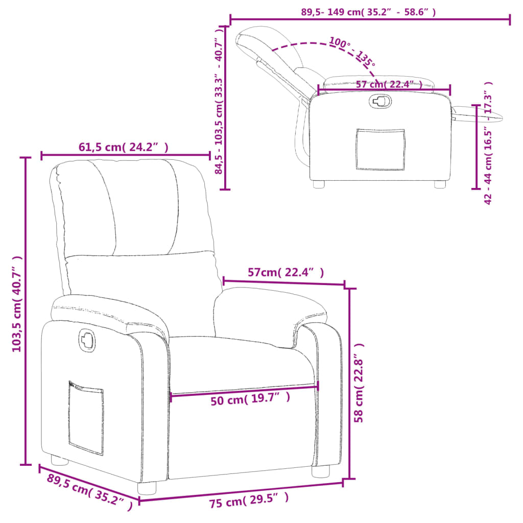 Fauteuil verstelbaar microvezelstof beige