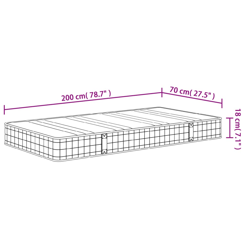 Binnenveringmatras Middelhard 70 x 200 cm