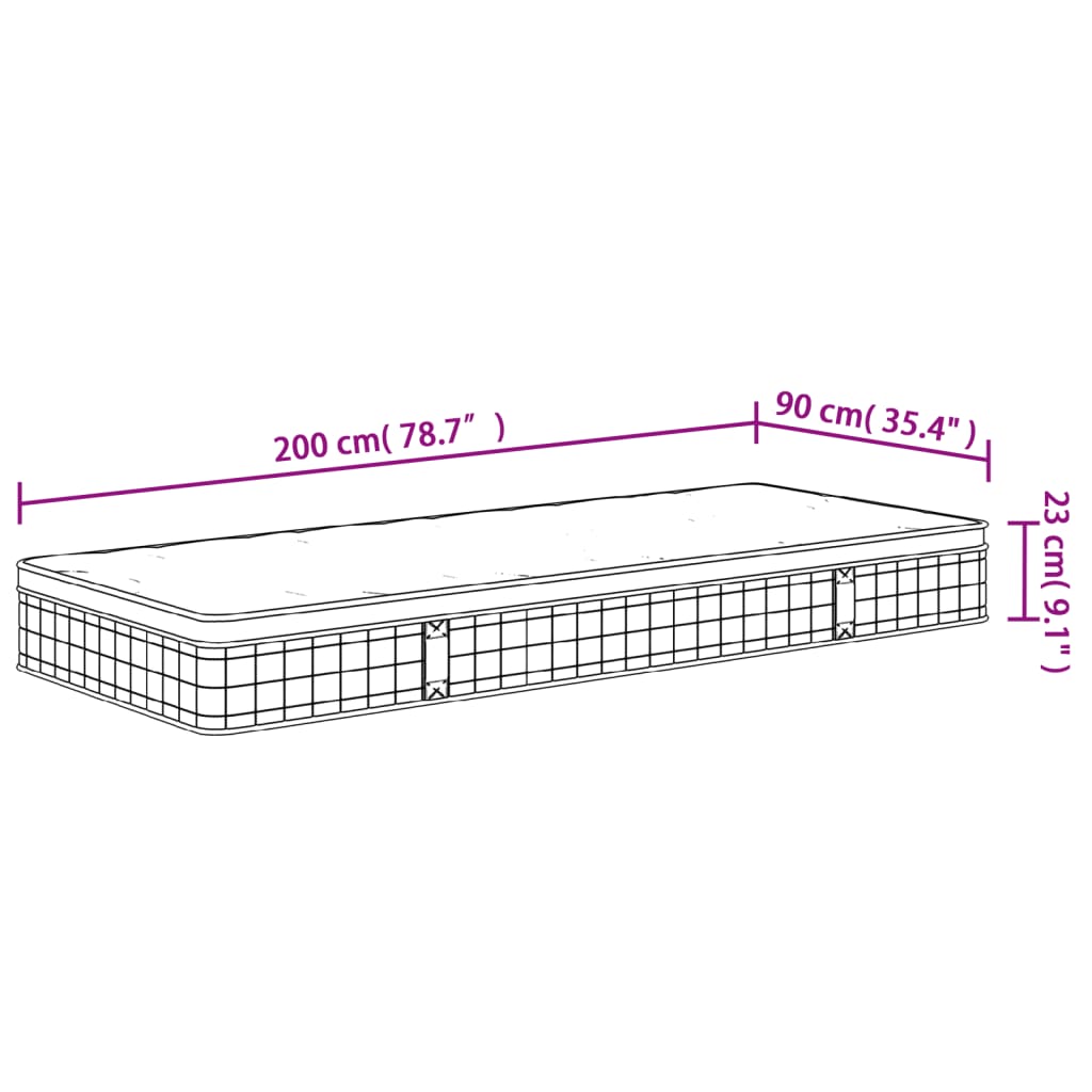 Binnenveringmatras Middelhard 90 x 200 cm