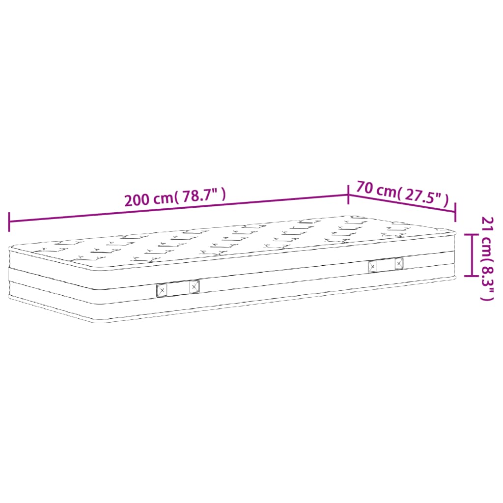 Binnenveringmatras Middelhard 70 x 200 cm
