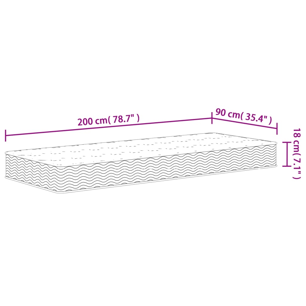 Binnenveringmatras Middelhard 90 x 200 cm