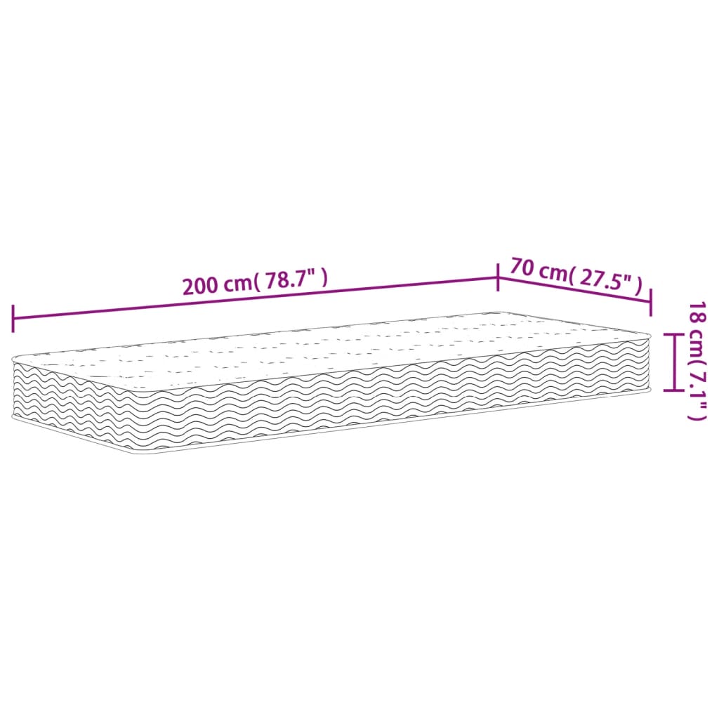 Binnenveringmatras Middelhard 70 x 200 cm
