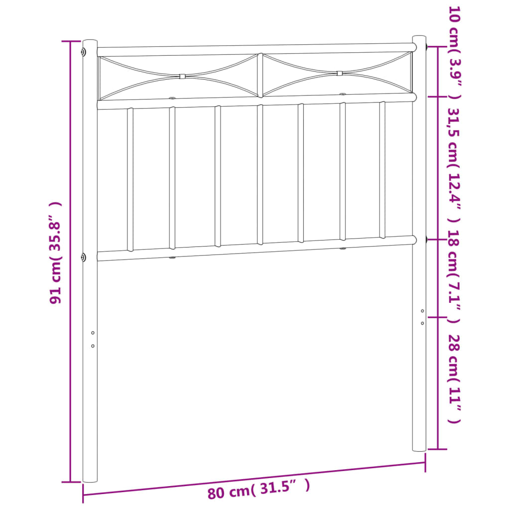 Hoofdbord Metaal 75 cm Zwart