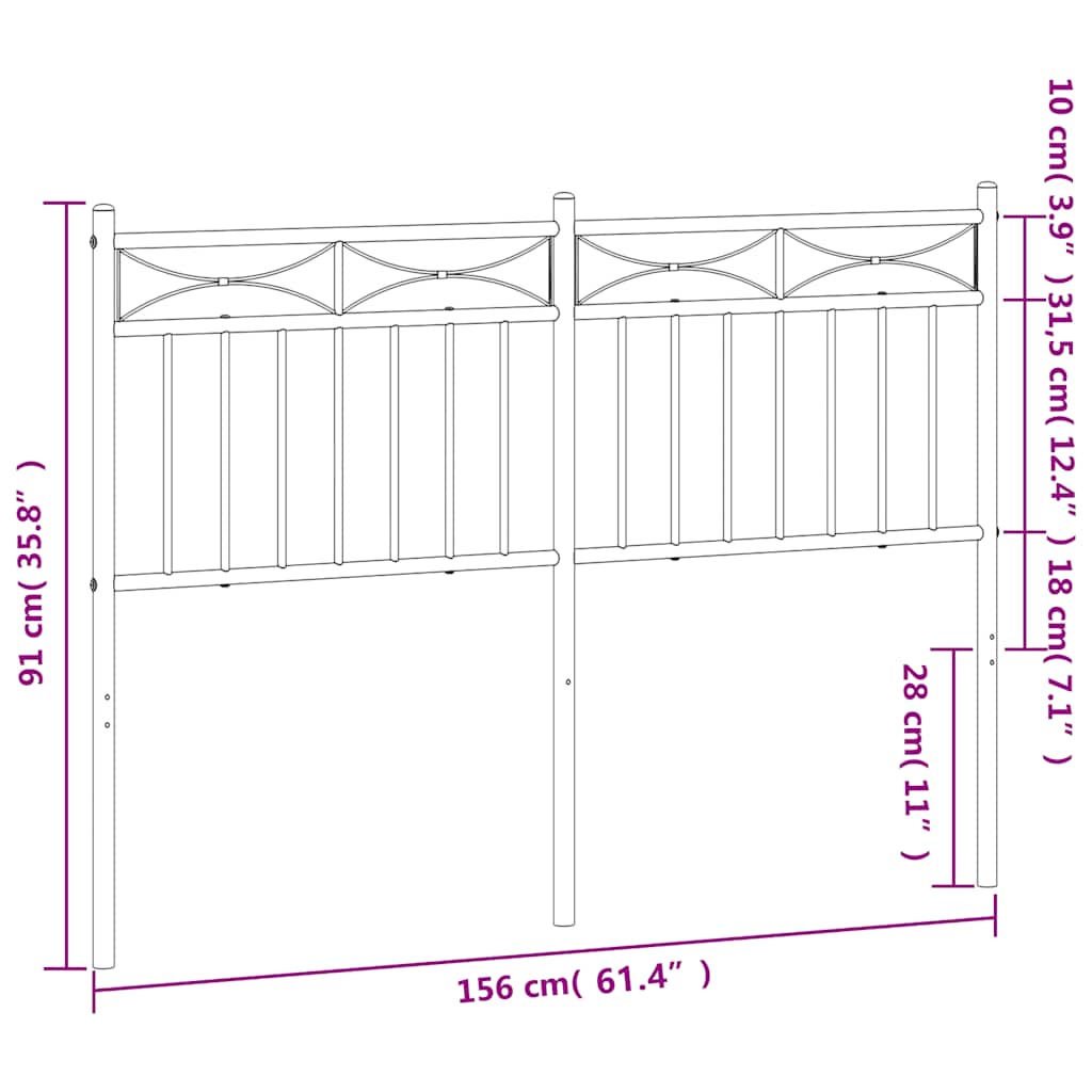 Vervangend hoofdbord 150 cm metaal zwart