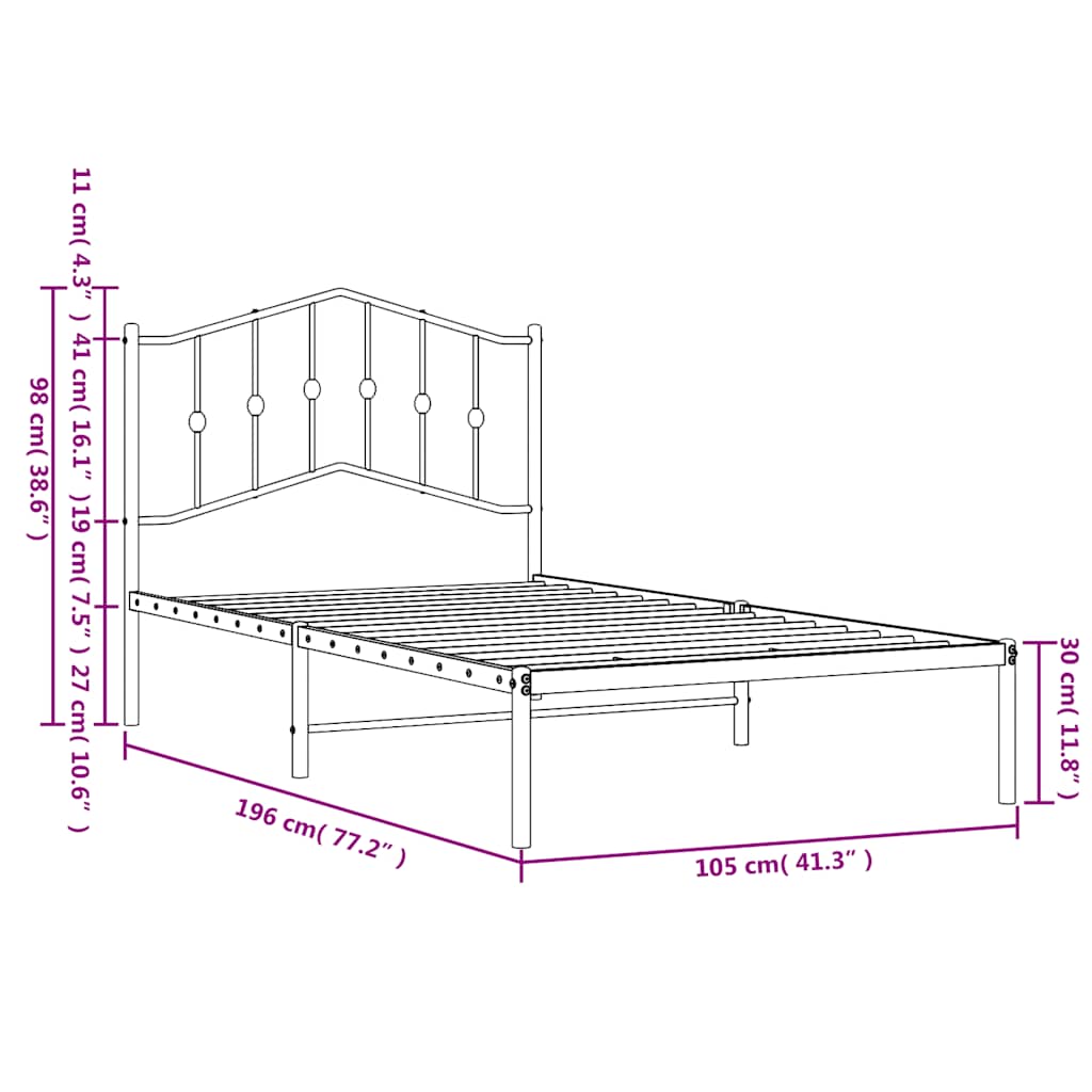 Bedframe Metaal 100 x 190 cm