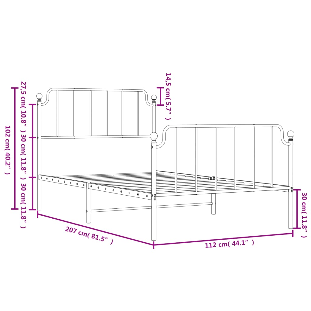 Bedframe Met Hoofd- En Voeteneinde Metaal 107 x 203 cm Wit met hoofdbord & voetbord